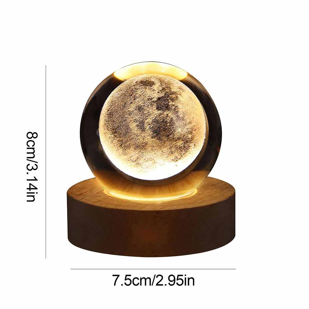 3D Moon Night Light Planet Globe Galaxy LED Crystal Ball Table Lamp Bedside USB
