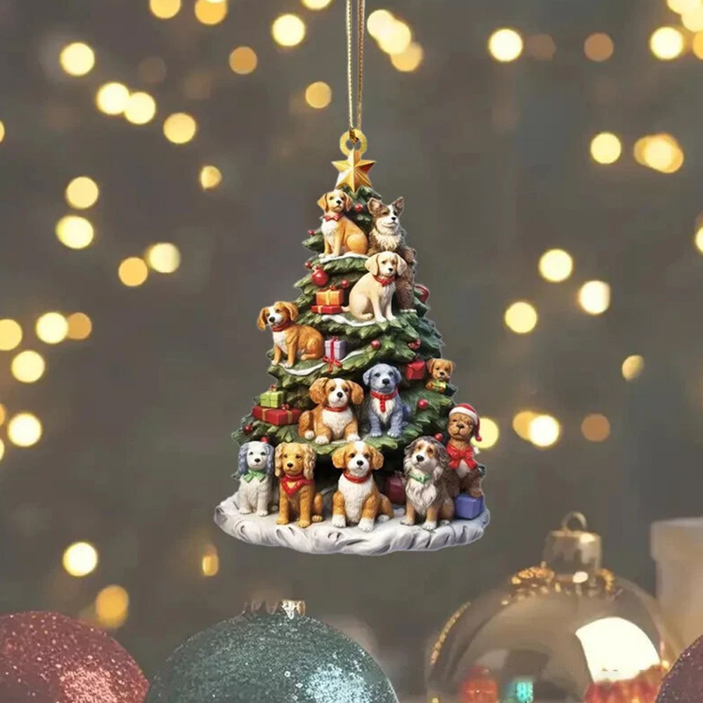 Christmas Tree Dog Acrylic Ornament 2D- Car Mirror Hanging Gift for Dog Lovers