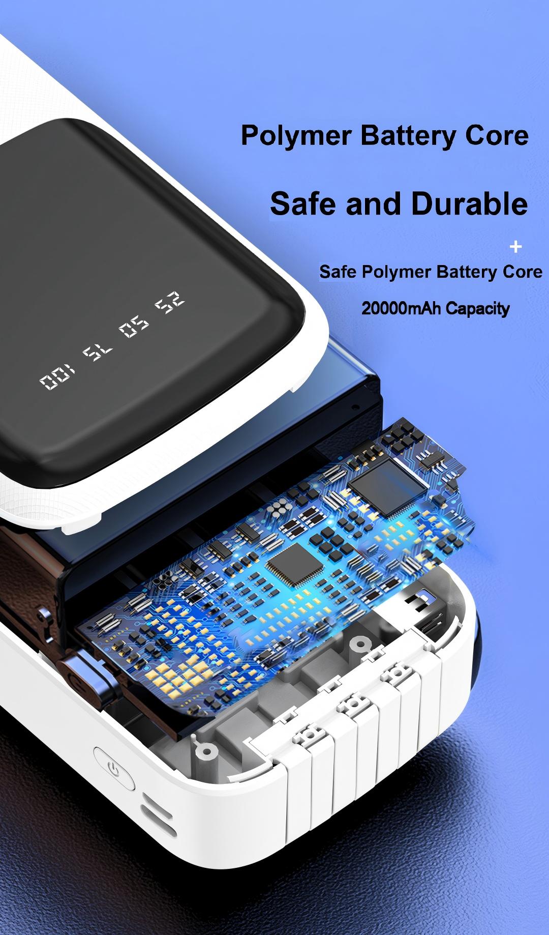 3C Certified Power Bank 10000mAh/20000mAh Slim Portable Charger Built-in Cable