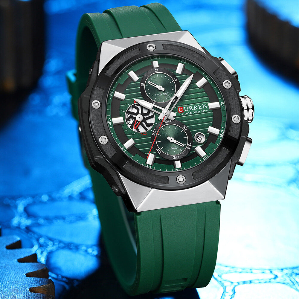 Men's Military Sport Watch – Multifunction Chronograph Calendar Silicone Strap