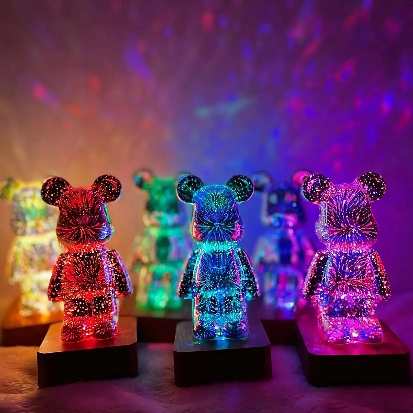 3D Firework Bear Lamp – USB LED Night Light 20cm, 7-Colour RGB Glow