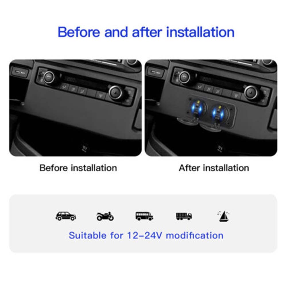 12-24V Car Charger Adapter Mount Panel 2x QC 3.0 + 2x PD Fast Dual Type-CUSB
