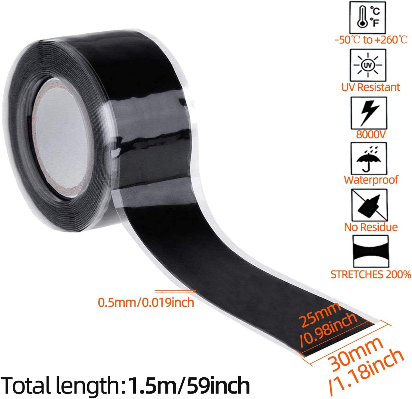 3Meter Self Fusing Silicone Tape Black Waterproof Non Adhesive Removable Seal