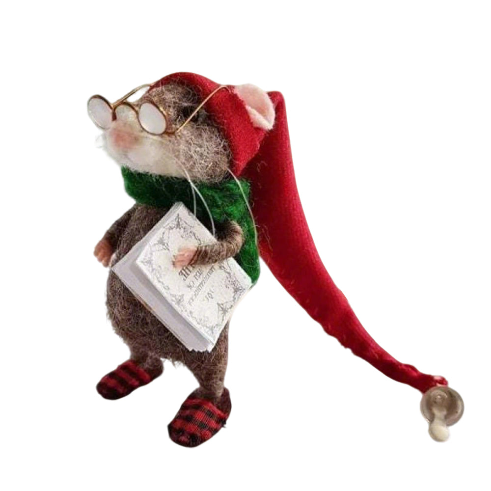 Handmade Needle Felted Christmas Mouse Ornament - Cozy 10cm Felt Animal Doll for Xmas Tree Decor