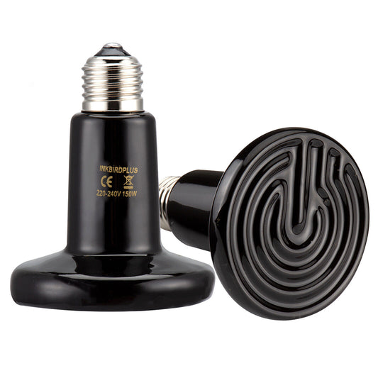 2-Pack 150W Ceramic Heat Emitter – E27 Infrared Heat Lamp for Reptiles, No-Light 24/7 Heating