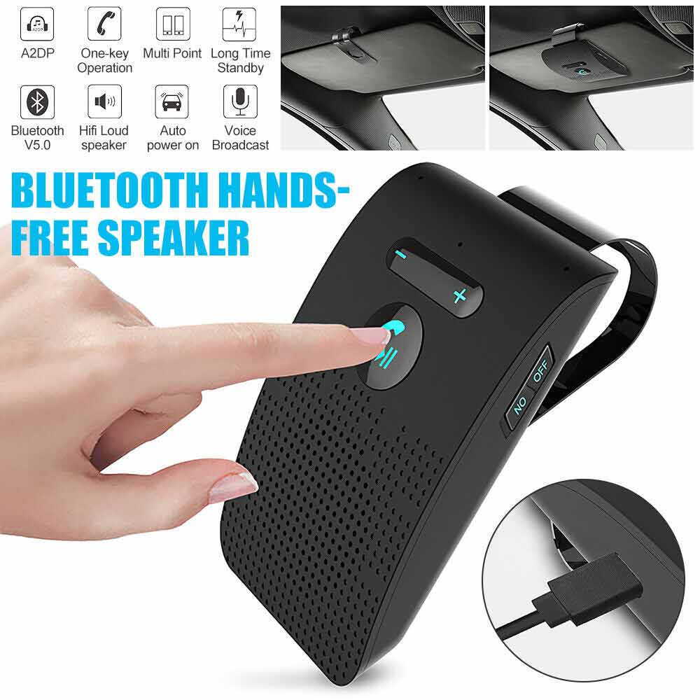 Bluetooth Hands-Free Sun Visor Wireless Phone Speaker Kit Car Speakerphone