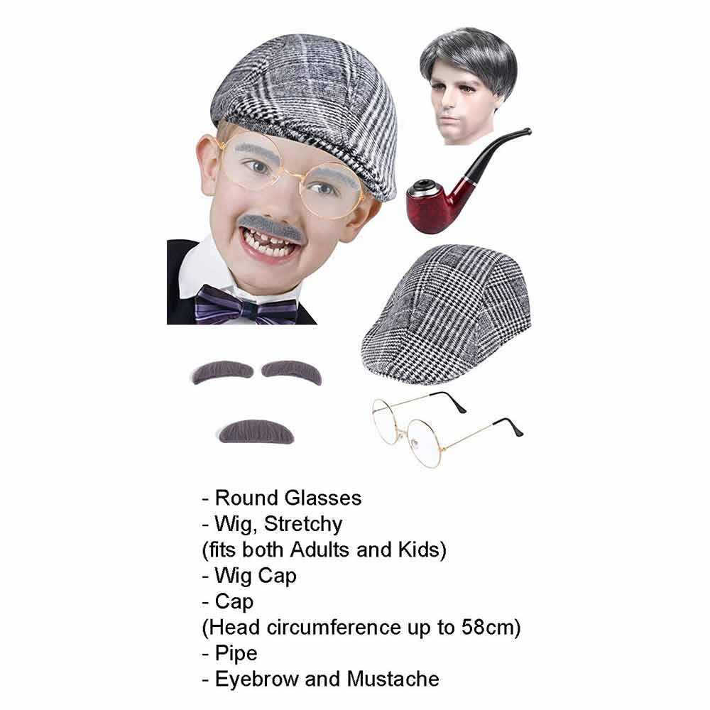 Old Man Costume Set Grandpa Adult Child Kids Boys Kit 100 Days School Book Week