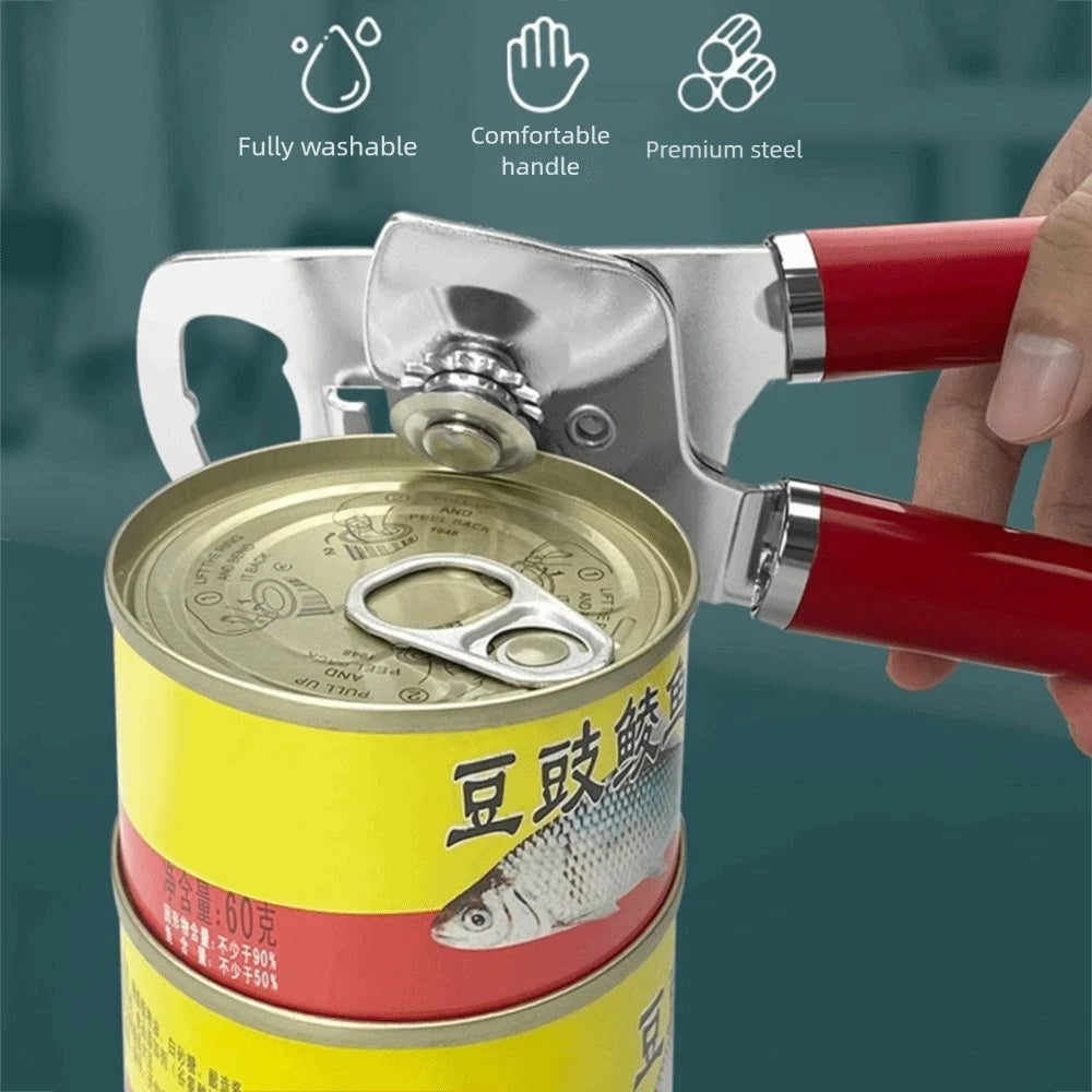 Stainless Steel Can Opener - Red Multifunctional Manual Opener Bottle Opener