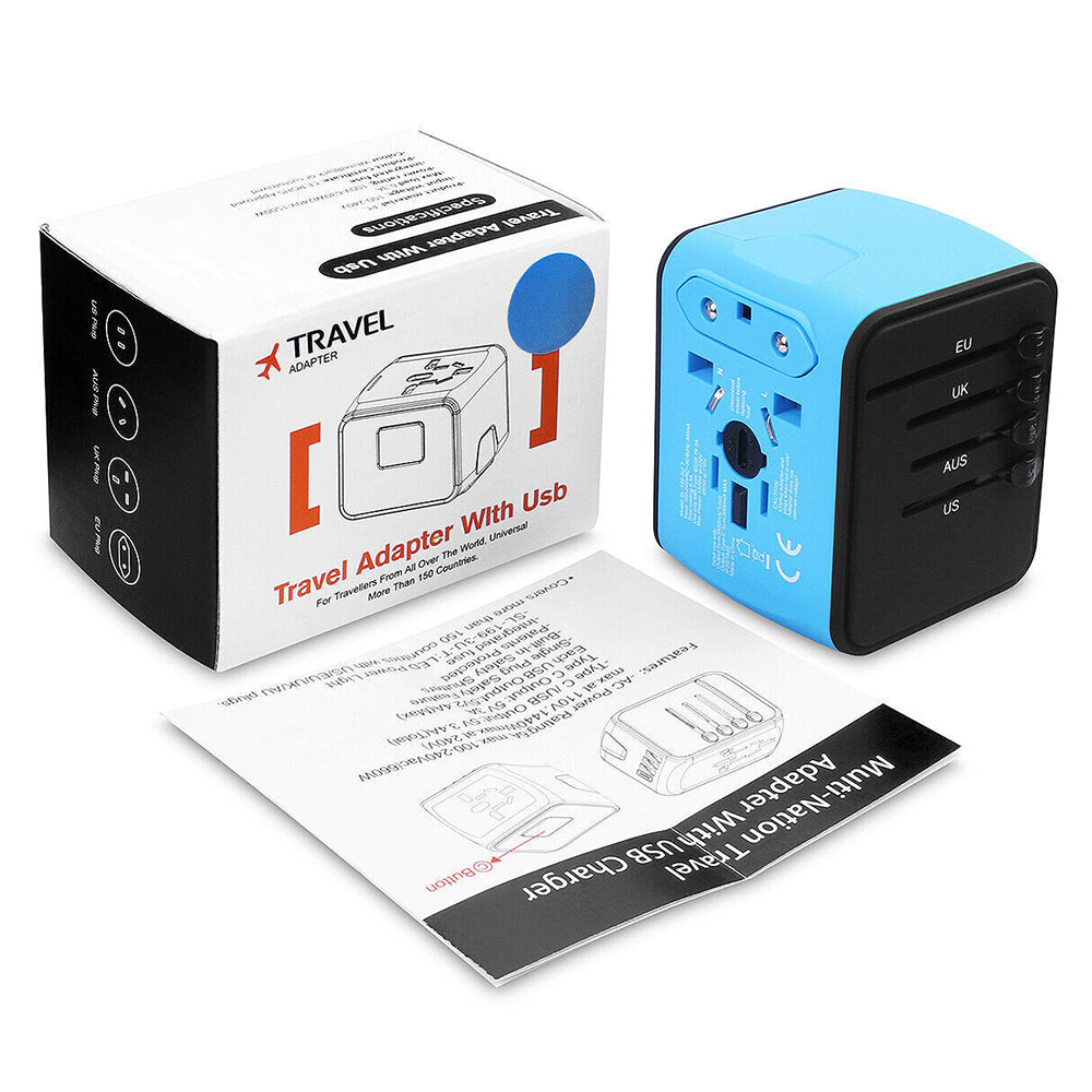 Universal World Travel Adapter 3 USB + Type-C Charger US/UK/EU/AU Plug Converter