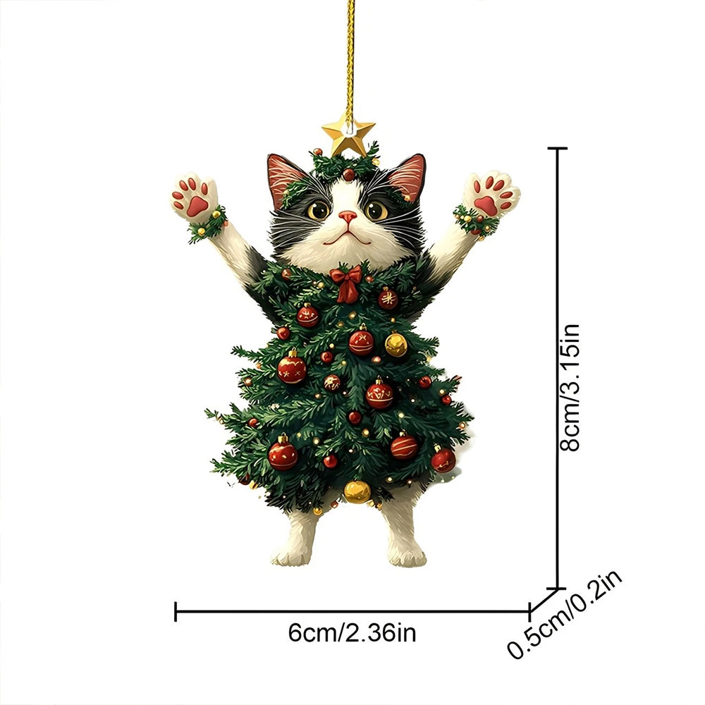2Pcs Cute Cat in Christmas Tree Costume Hanging Ornaments 2D Acrylic Tree Pendants Decor