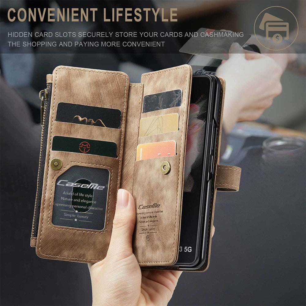 For Samsung Galaxy Z Fold3 / Z Fold4 Case Flip Leather Zipper Wallet Stand Cover
