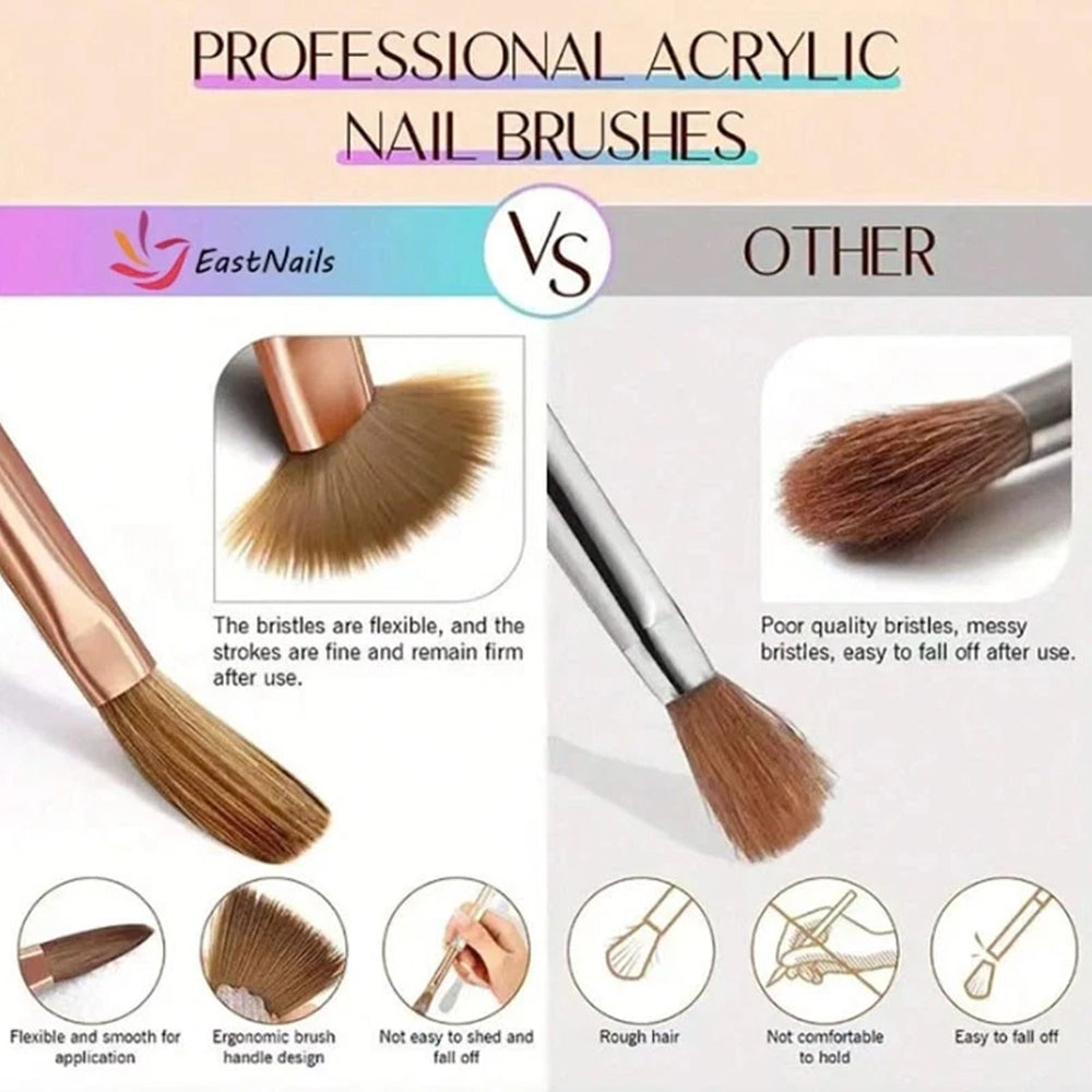 Professional 6Pcs Sable Nail Brushes Set for Acrylic Nails, 3D Carving & Nail Extensions