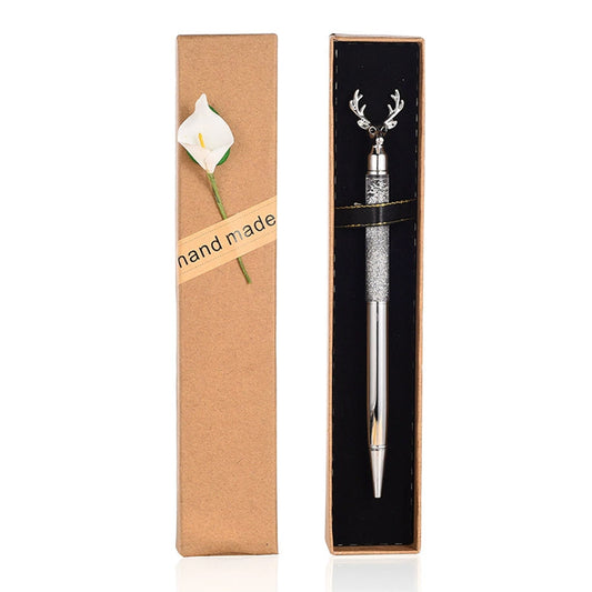 Stag Head Ballpoint Pen, Novelty Christmas Gift for Men & Women (Gunmetal Grey with Glitter)