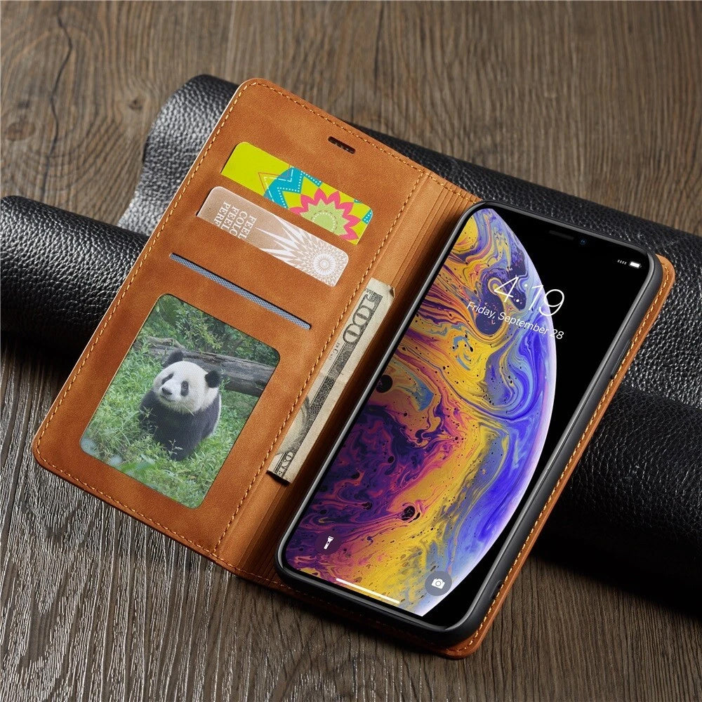 Magnetic Wallet Case for iPhone 17 PU Leather Flip Cover with Card Slots & Kickstand