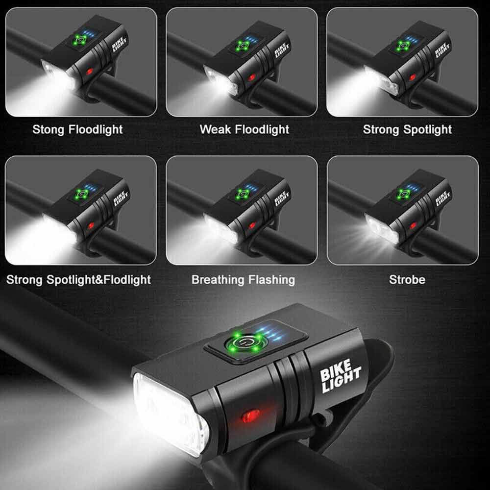 Rechargeable Bicycle Head Torch Front&Tail Kit Super Bright LED Mountain Bike Light