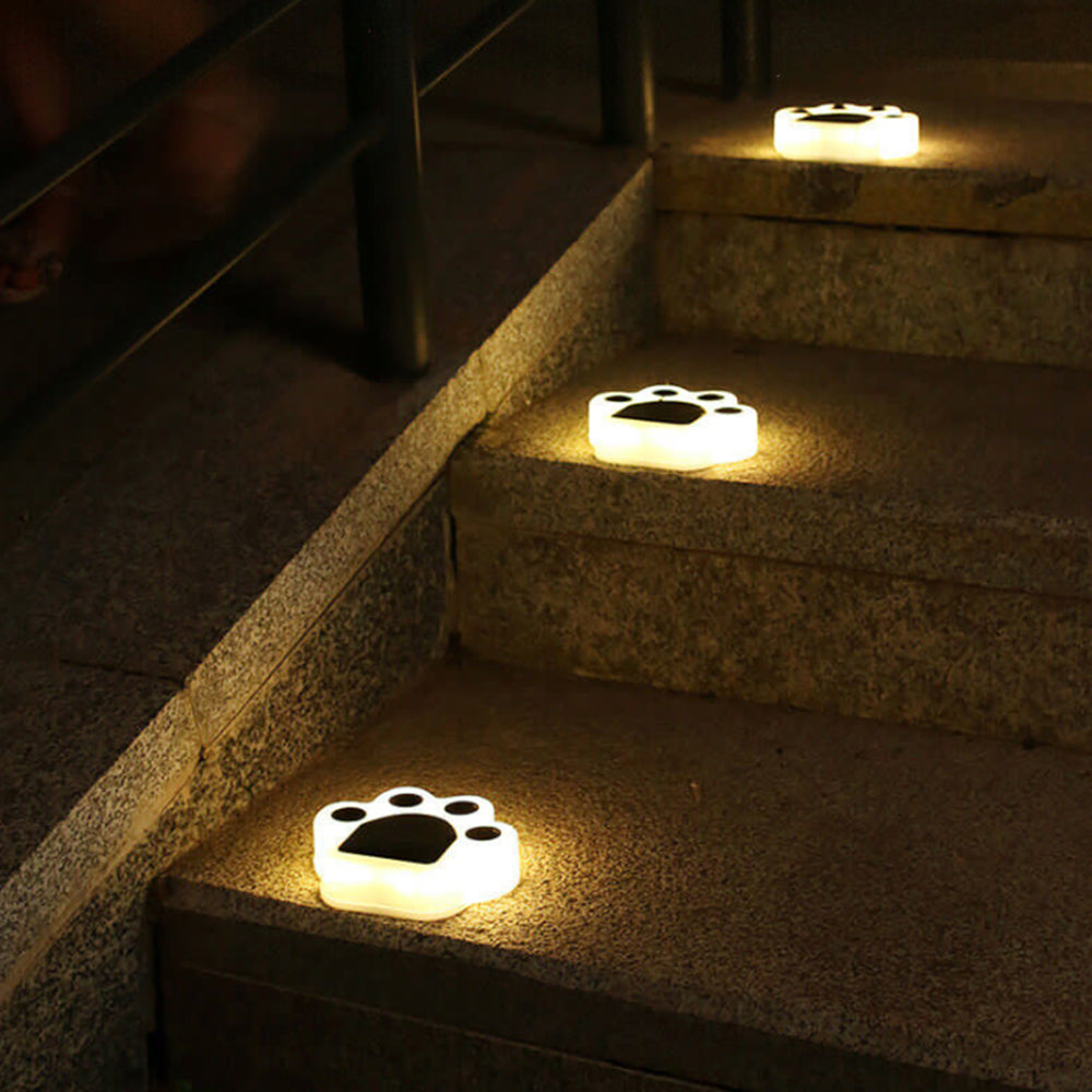 4PCS Animal Bear Paw Print Solar Power Light Outdoor Garden Yard Waterproof Lamp