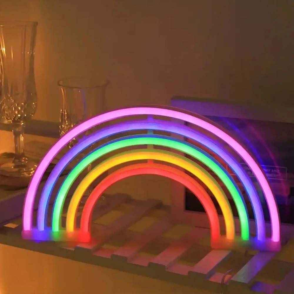 Rainbow LED Neon Light Stand - Colourful Wall Desk Lamp Room Decor
