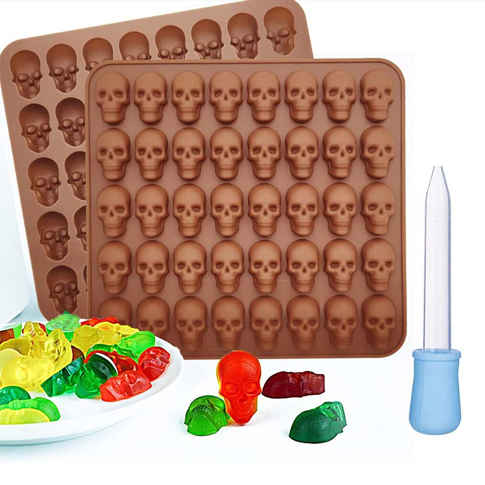 40 Cavity Jelly Mold Gummy Candy Mould Ice Tray Silicone Halloween Skull