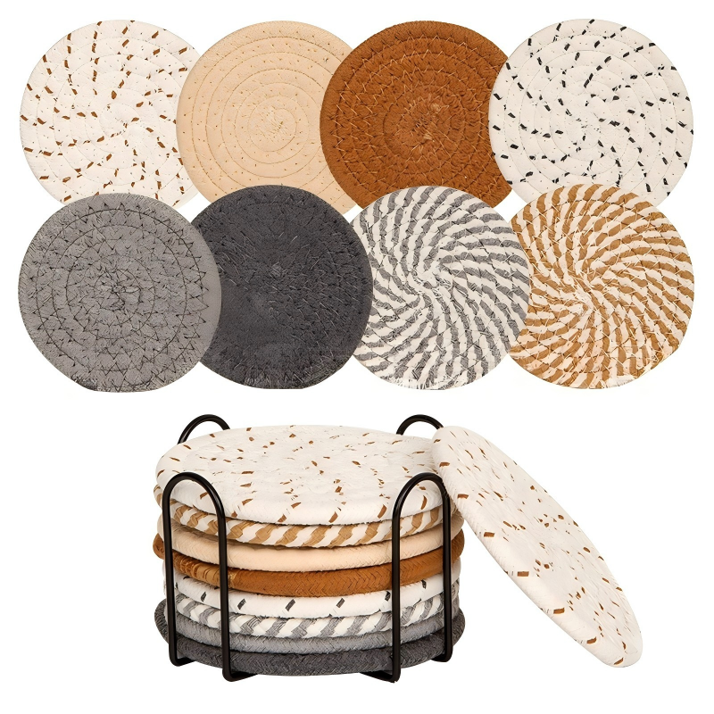 8-Piece Cup Coaster Set – Non-Woven Heat Resistant Mat with Non-Slip Iron Frame