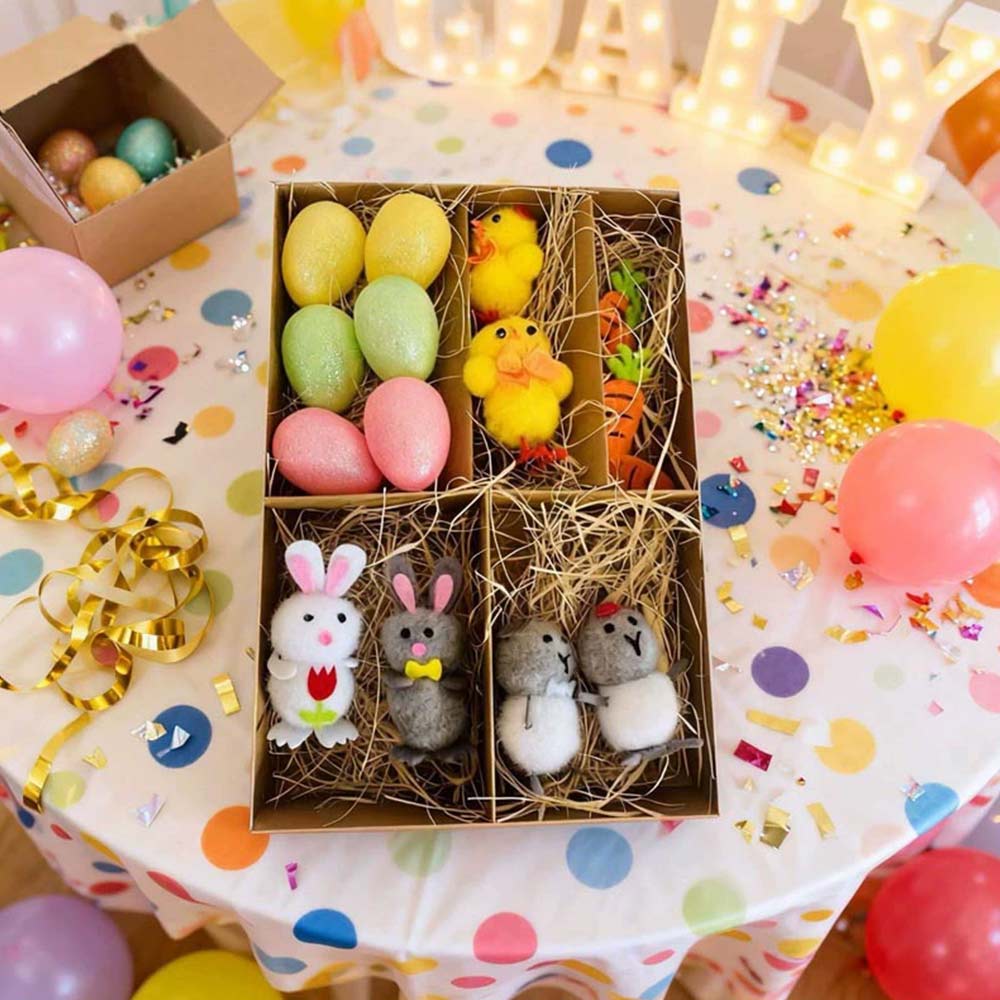 Carrot Egg Bunny Chick Easter Decorations Set - Plastic & Felt Party Items for Spring