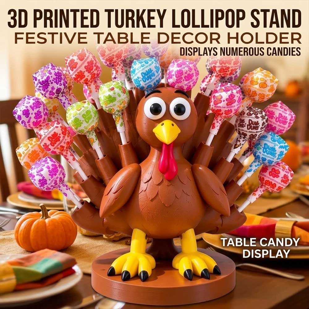 3D Turkey Lollipop Holder – Thanksgiving Candy Display Stand for Holiday Decor