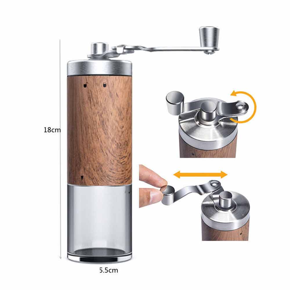 Hand Manual Coffee Bean Grinder Stainless Steel Conical Burr Portable Travel