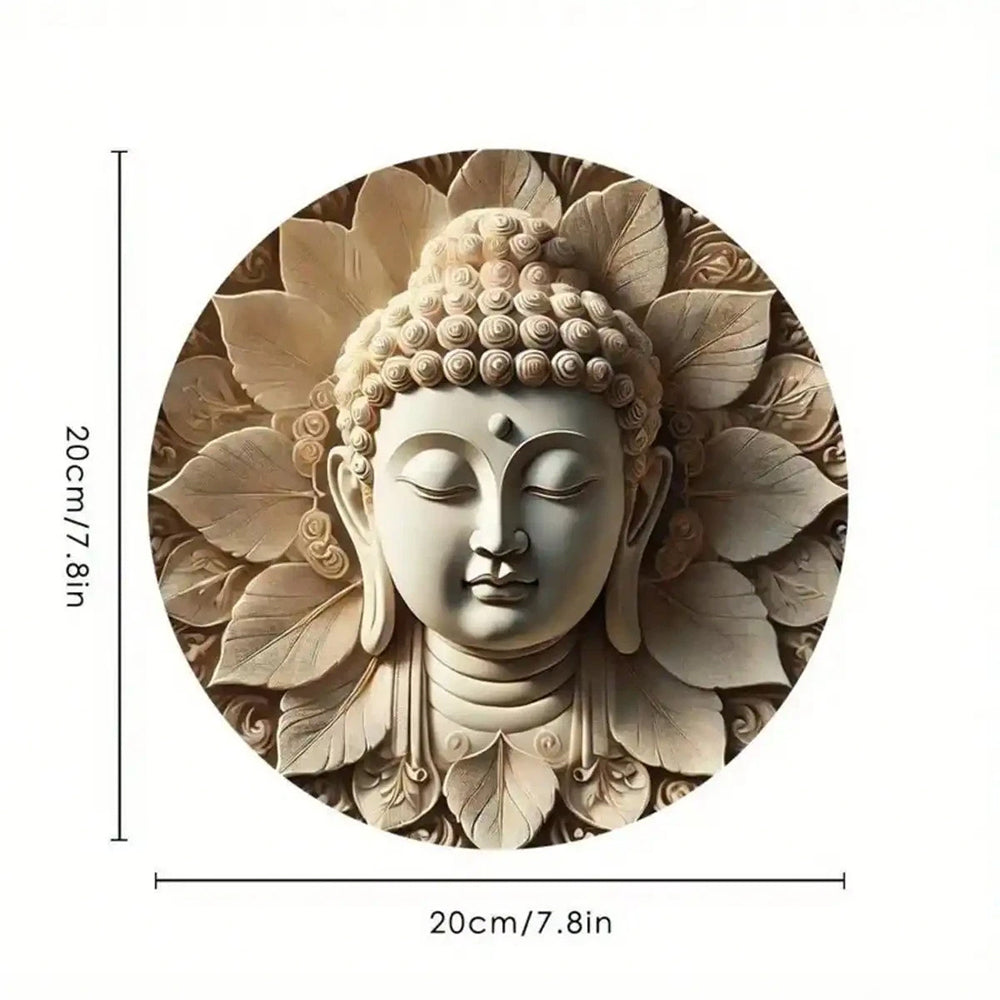 Wooden Buddha Head Plaque – Round Hanging Wall Decor for Indoor Outdoor Home Garden 20cm