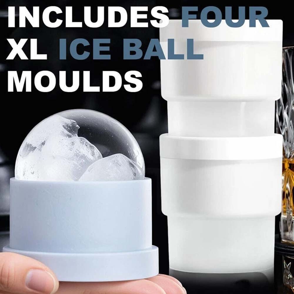 4X Large Ice Ball Maker Cube Tray - Big Silicone Sphere Mold for Whiskey Round Ice