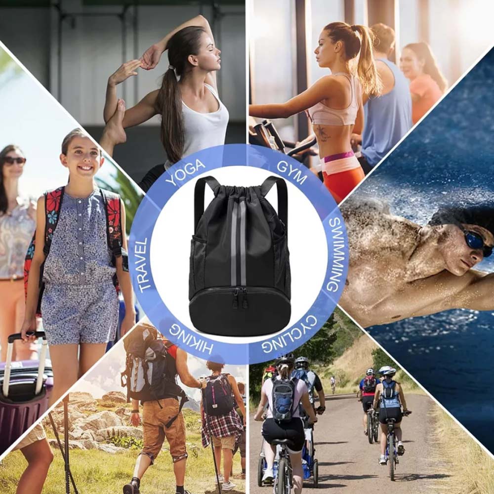 Waterproof PE Backpack Drawstring Sports Backpack Gym Bag with Shoe Compartment