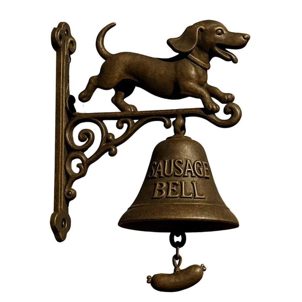Vintage Sausage Dog Doorbell – Rustic Outdoor Dinner Bell Resin Welcome