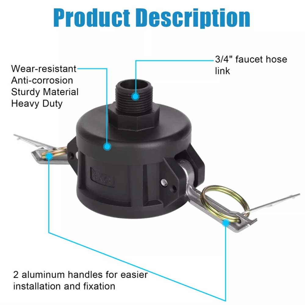IBC Tote Tank Drain Adapter – 2" Cam Lock to 3/4" Garden Hose for 275/330 Gallon Tanks