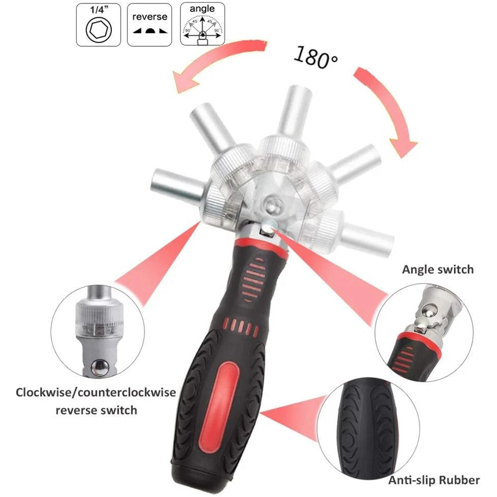 61-Piece Ratchet Screwdriver Set - 1/4" Hex Torx & Socket Kit with Right-Angle Handle