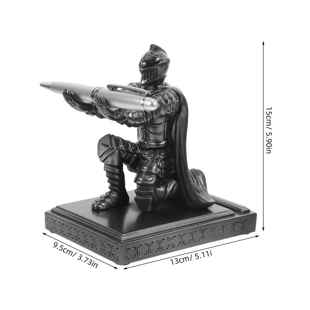 Medieval Knight Pen Holder - Resin Warrior Desk Organizer with Stand for Office & Study Decor