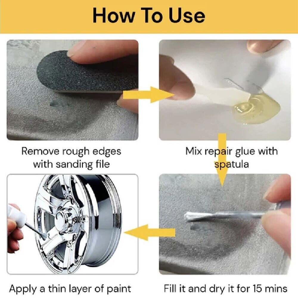 DIY Silver Alloy Wheel Rim Scuffs Scrape Car Kerb Damage Repairing Kit Fix Tool