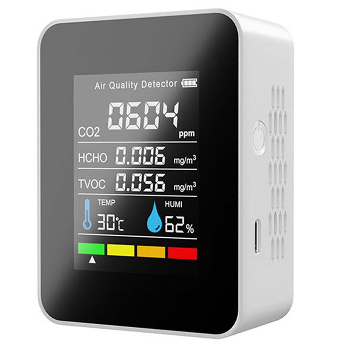 5-in-1 Air Quality Monitor – Portable CO2, HCHO, TVOC, Temp & Humidity Detector with USB-C Recharge