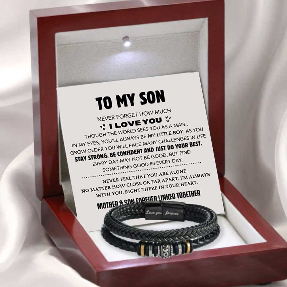 To My Son Bracelets PU Leather Bracelets with Gift Box Birthday Gifts for Son