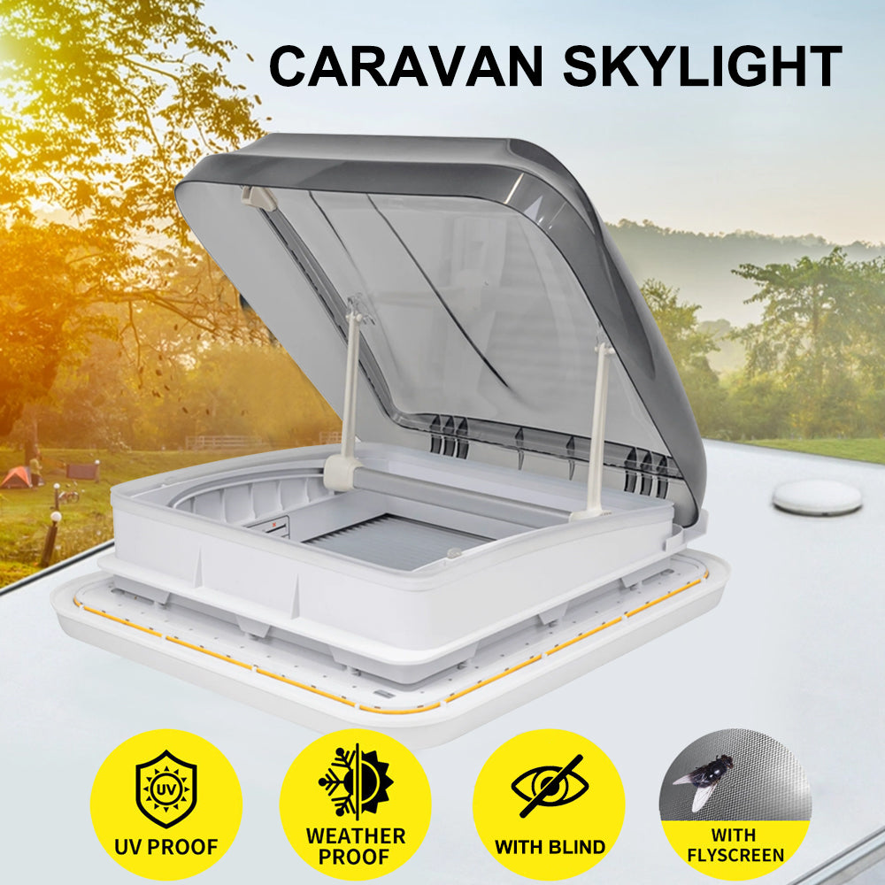 Caravan Roof Hatch 400 × 400mm – Skylight with Pleated Blind & LED Halo