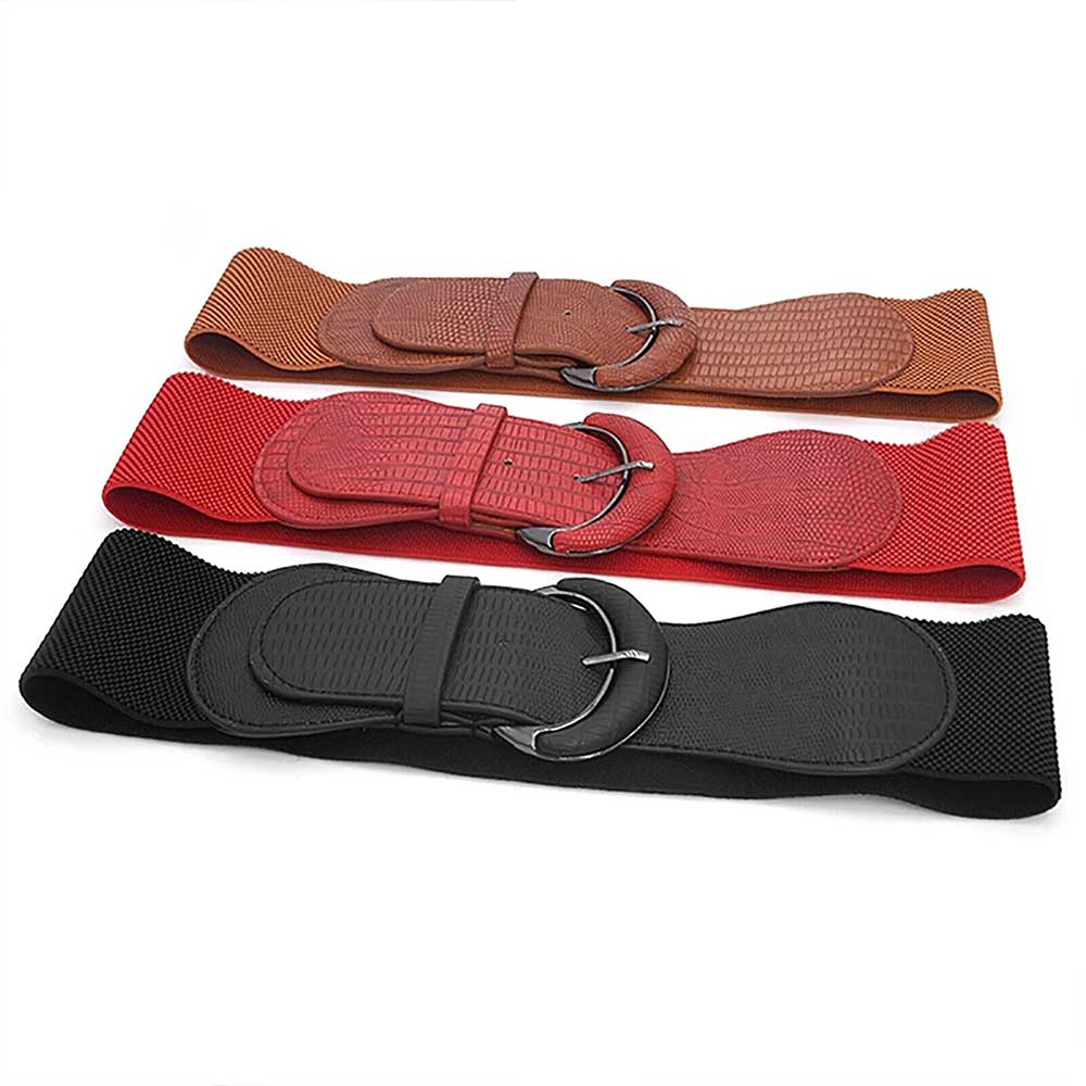 Wide Belt 75CM Women Ladies Faux Leather Wide Stretch Elastic Buckle Cinch Waist