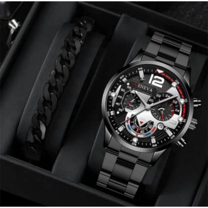 Men's Business Fashion Watch Stainless Steel Strap with FREE Gift Bracelet