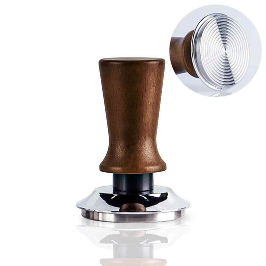 53mm Threaded Base Beech Wood Coffee Tamper – Internal Spring Balanced Force Coffee Hammer