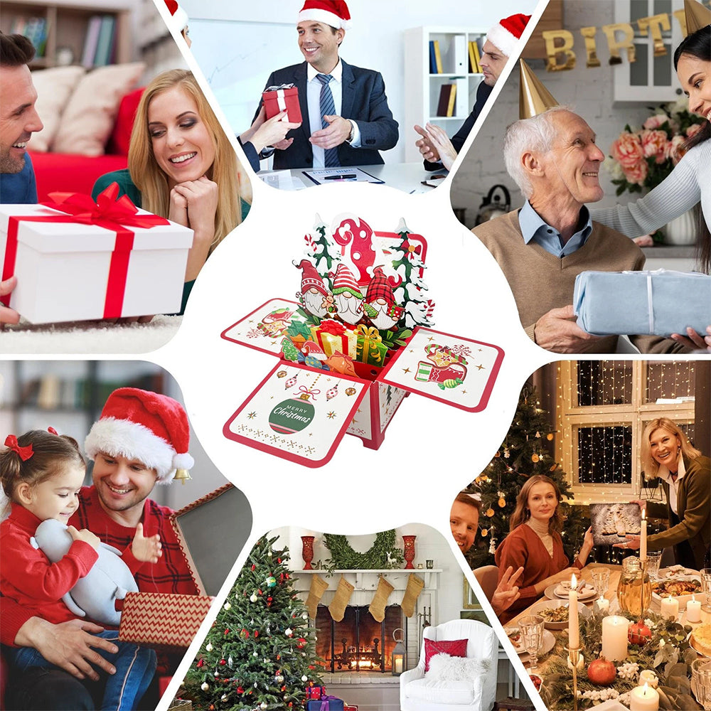 5Pack 3D Pop-Up Christmas Cards with Lights & Music – Santa Claus & Gnome Scene Holiday Greetings