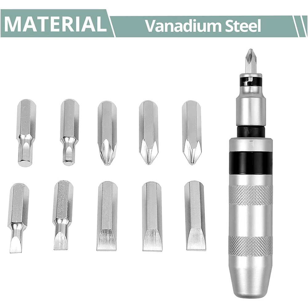 13pcs Manual Impact Screwdriver Set - Heavy-Duty Handheld Hammer-Action Tool for Stuck & Rusted Screws