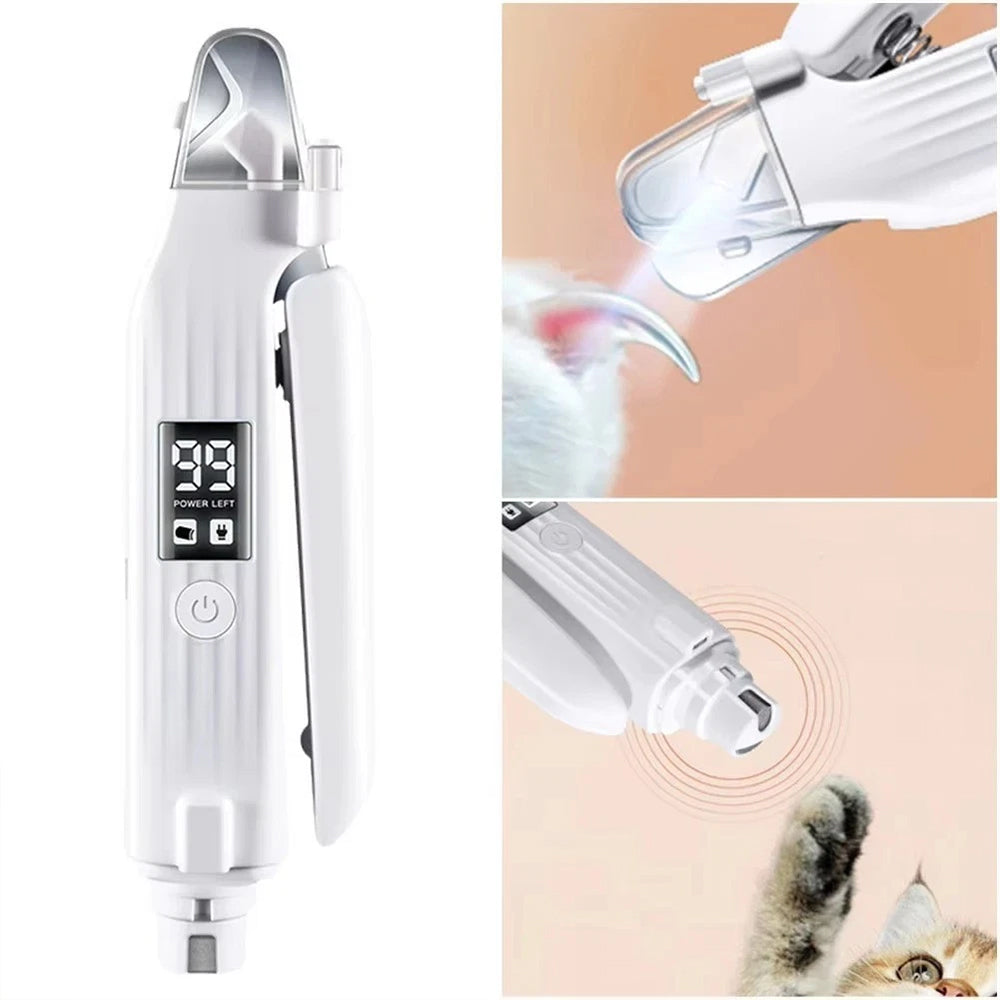 Electric Pet Nail Trimmer – 2-in-1 Clipper & Grinder with LED, USB Rechargeable