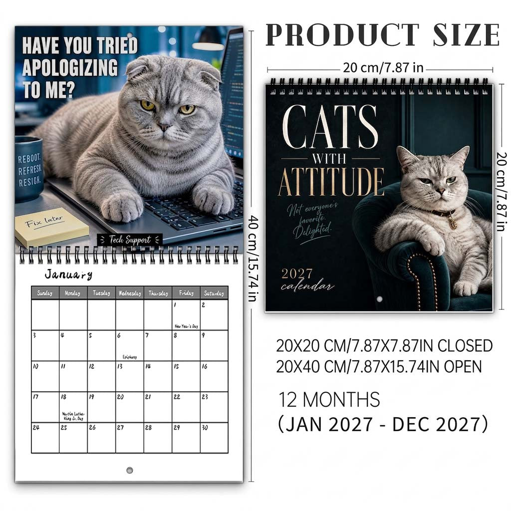 2027 Wall Calendar Cats With Attitude – Funny Sassy Cat Lover Gift