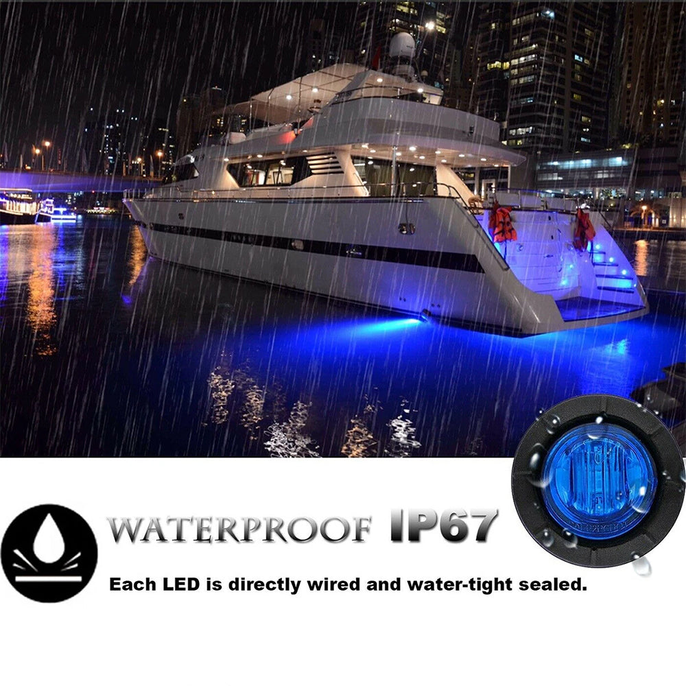 10X Blue Round Marine Boat Cabin Courtesy Lights Deck LED Walkway Stair Light