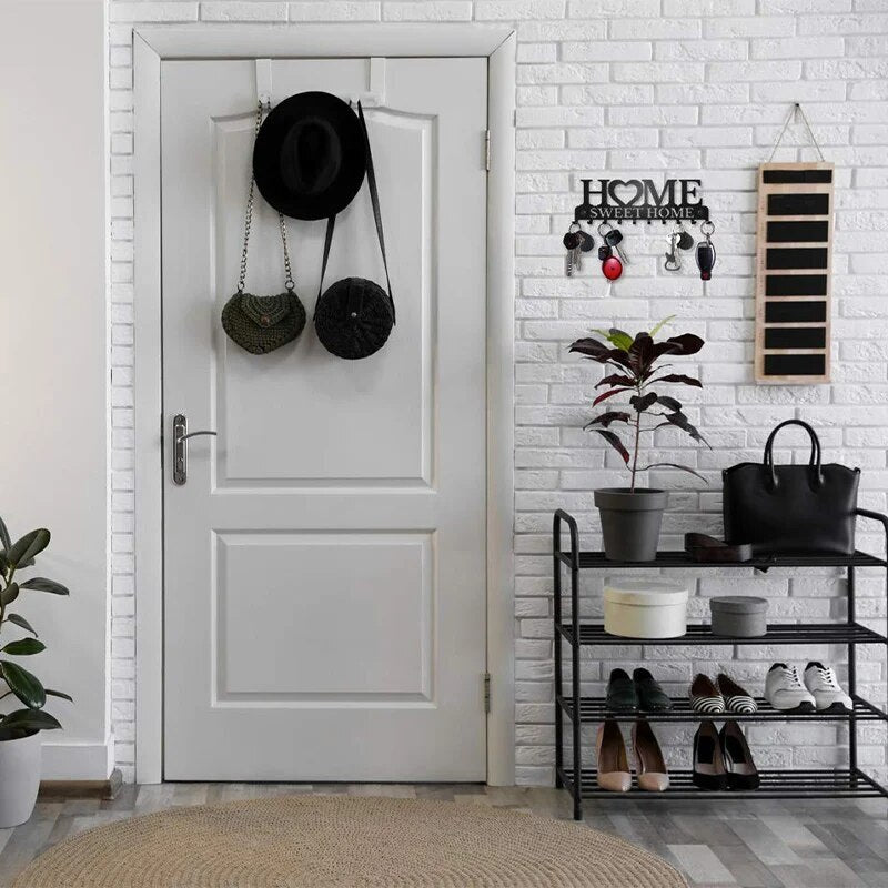 Iron Wall Mounted Home Sweet Home Hanging Hanger Hooks Hat Key Holder Rack Shelf