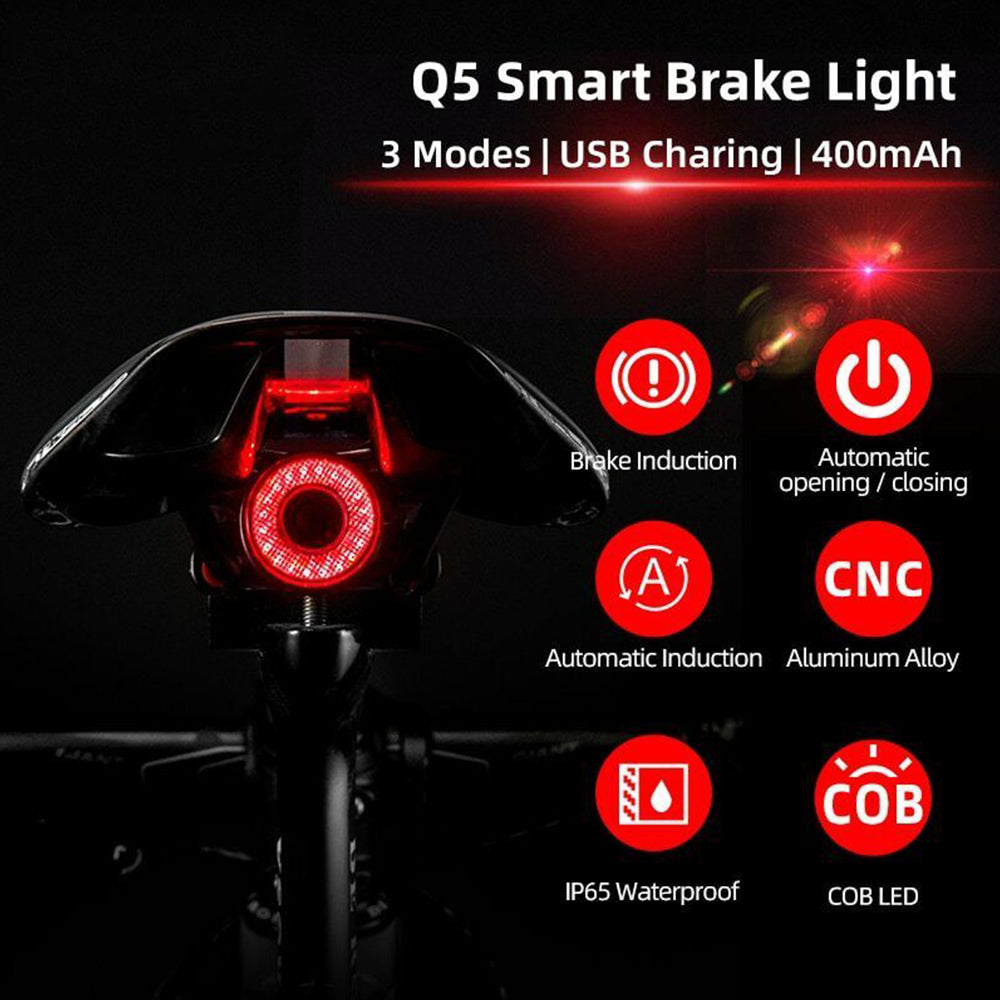 400mAh Bike LED Waterproof Smart Tail Flashlight Auto Brake Sensing Rear Light