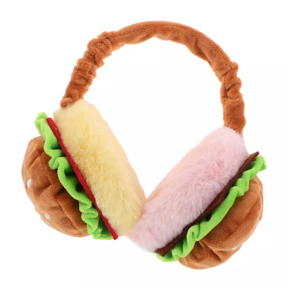 Hamburger Ear Muffs – Funny Fast Food Plush Ear Warmers for Adults, Foldable & Portable Cold Weather Accessory