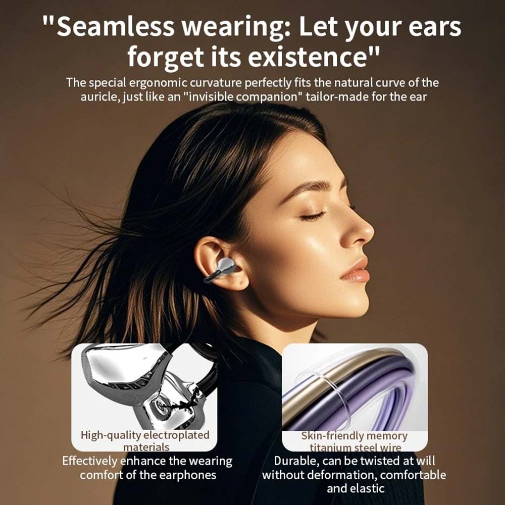 Wireless Clip On Earbuds Bluetooth 5.3 - Open Ear Headphones for Running, Gym