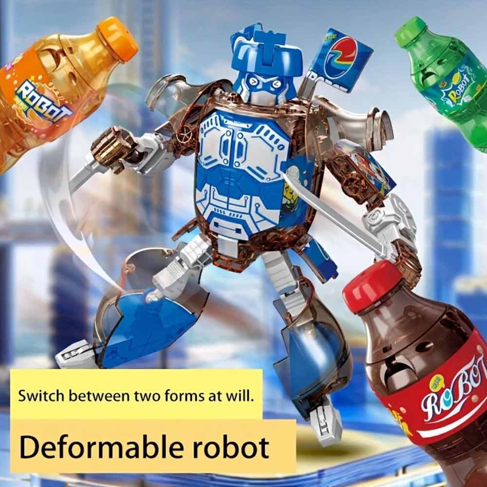 Cola Bottle Robot Action Figure – Transformable Blue Can to Poseable Robot Toy